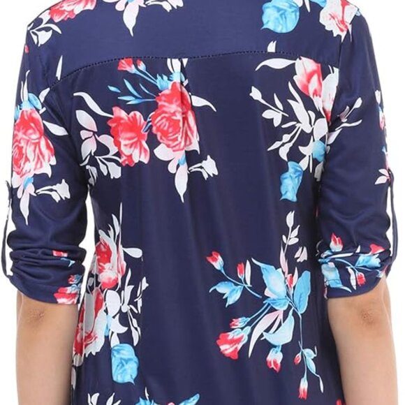 New Women Paisley Floral Print V Neck 3/4 Sleeve Tunic Tops -XLL - Picture 4 of 8